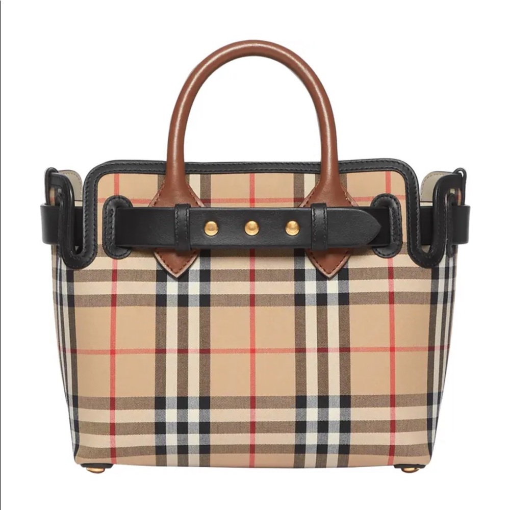 ❌SOLD❌ Burberry Mini Belt Vintage Check Triple Stud Leather Tote